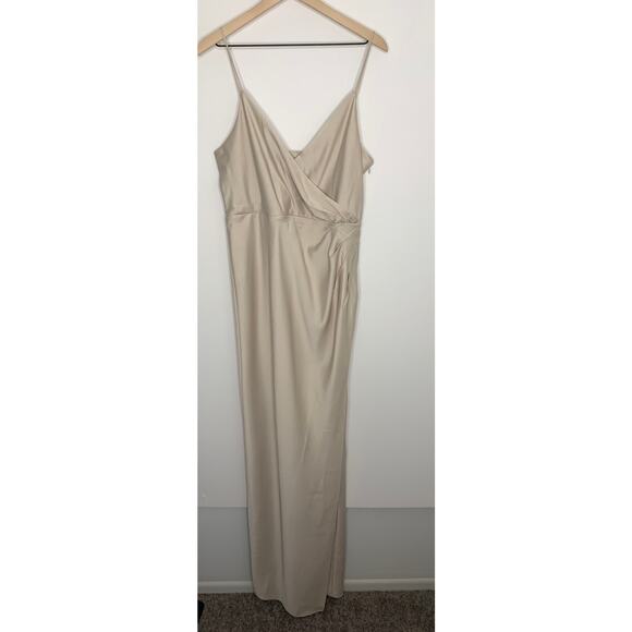BHLDN Freya Satin Charmeuse Dress in Oyster Neutral Nude Womens US14 New - Picture 2 of 14